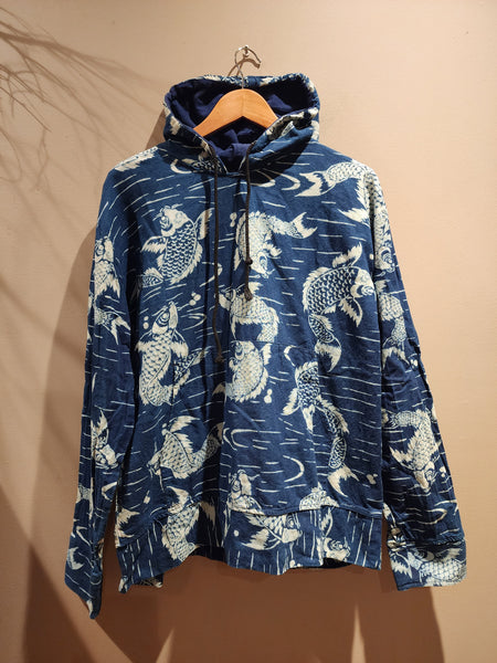 Indigo Big Koi Pullover Hoodies