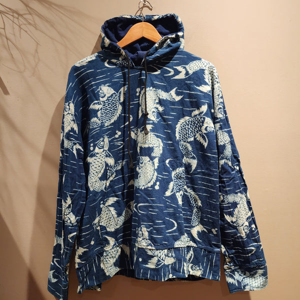 Indigo Big Koi Pullover Hoodies