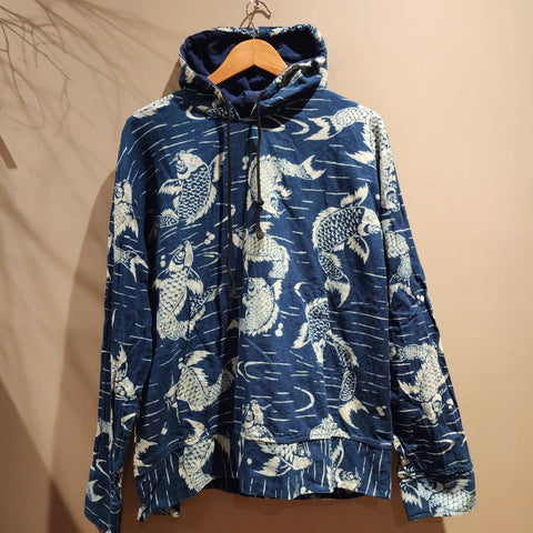 Indigo Big Koi Pullover Hoodies