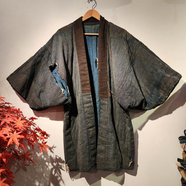 Vintage Indigo Boro Reversible Winter Padded Thick Peasant's Noragi