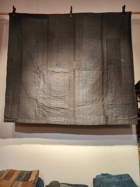 Vintage Indigo Shima Boro Sashiko Thick Rug Carpet 152 x 132cm 2.1kg