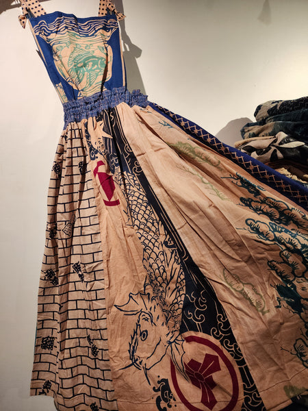 Retro Kakishibu Dyed Tenugui Long Dress