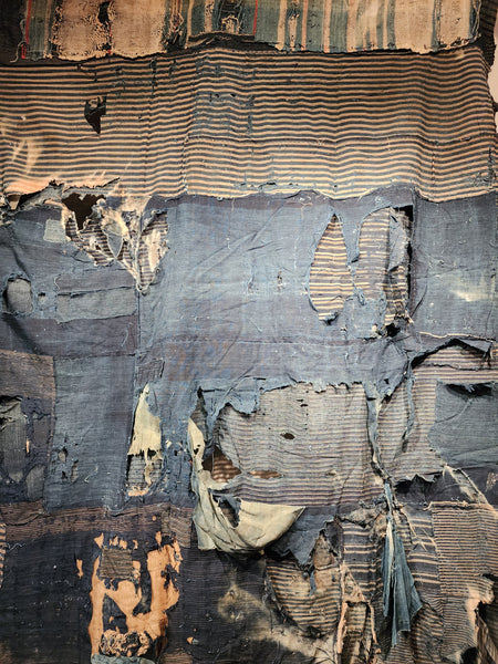 Antique Japanese Indigo Boro Sakiori Rug 153 x 162cm 1.6kg