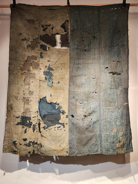 Antique Rustic Boro Japanese Indigo Sashiko Patchwork Futon Skin 155 x 125cm