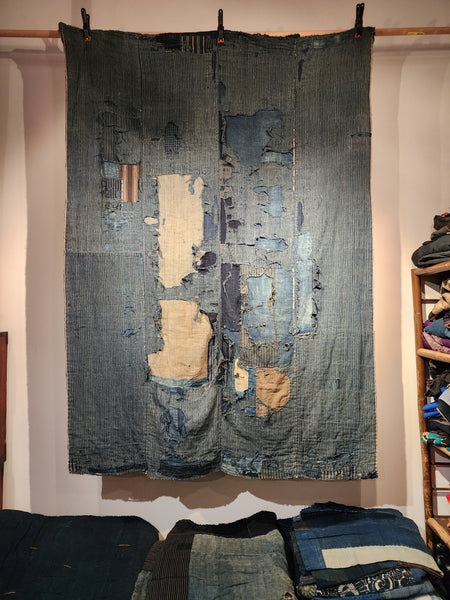 Vintage Japanese Boro Indigo Patchwork Fabric 174 x 123cm 1.16kg