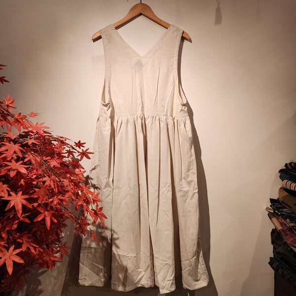Beige Natural Linen Cotton Sleeveless Long Dress