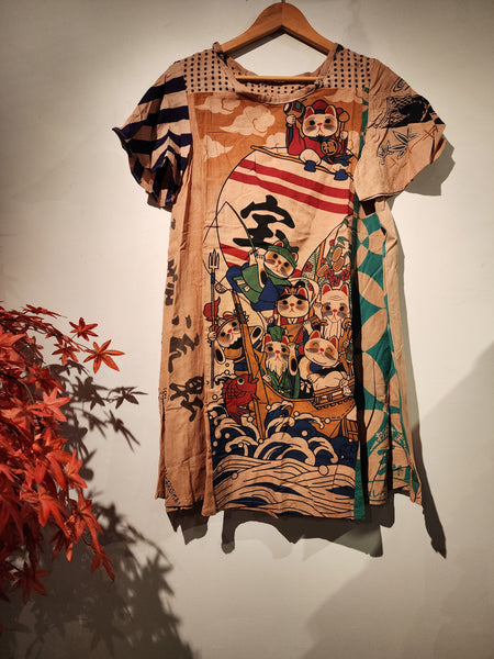 Retro Kakishibu Dyed Tenugui Long Dress