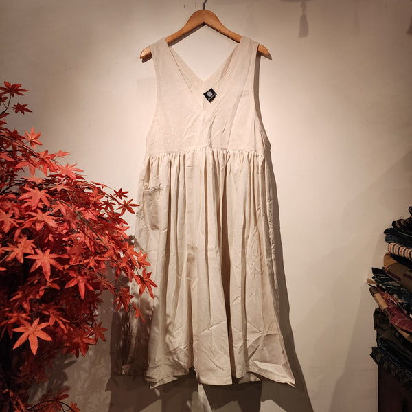Beige Natural Linen Cotton Sleeveless Long Dress