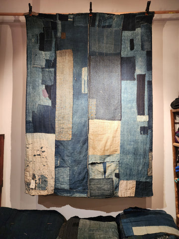 Vintage Japanese Boro Indigo Patchwork Fabric 174 x 123cm 1.16kg