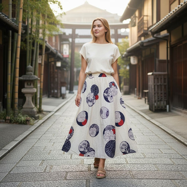 White Wind & Sunset Motif A-Line Skirts