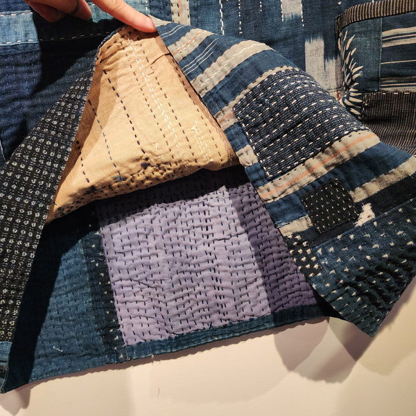 Vintage Japanese Indigo Sashiko Kasuri Patchwork Top