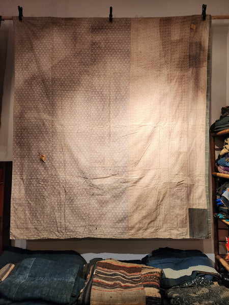 Vintage Faded Japanese Indigo Boro Zanshi Rug 160 x 180cm 1.6kg