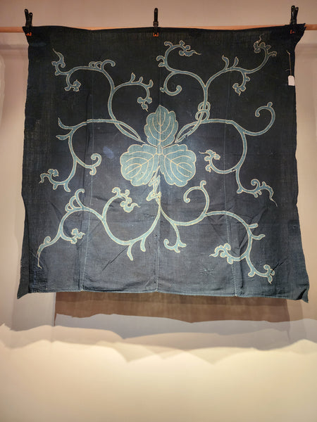 Vintage Japanese Aizome Indigo Kamon Boro Tsutsugaki Furoshiki 130 x 129cm