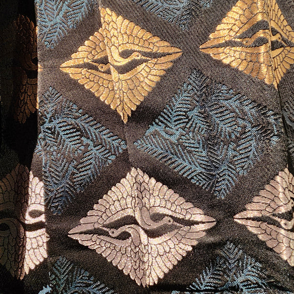 Vintage Black Sapphire Golden Crane Kamon Hakama Pants L86cm