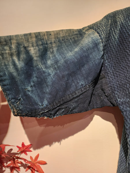 1900s Meiji Era Antique Boro Indigo Sashiko Long Noragi from Sado Island