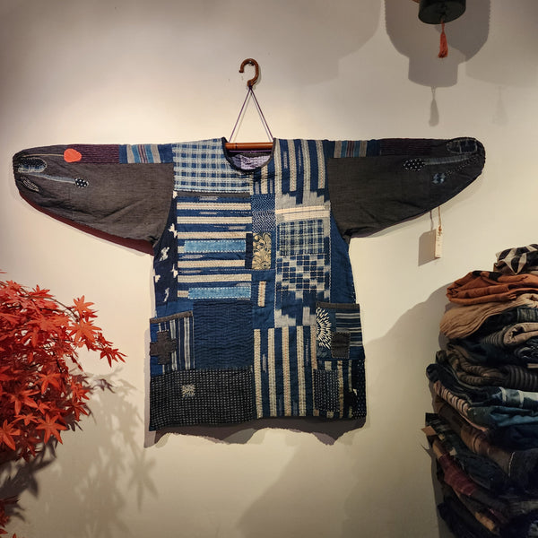Vintage Japanese Indigo Sashiko Kasuri Patchwork Top