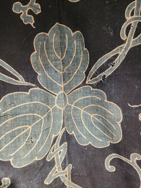 Vintage Japanese Aizome Indigo Kamon Boro Tsutsugaki Furoshiki 130 x 129cm