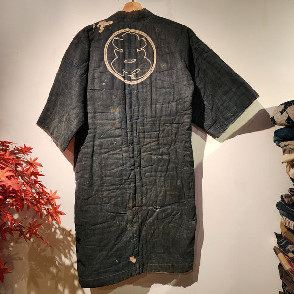 Antique 1930s Indigo Pre-War Boro Kogashira Japanese Fireman Padded Winter Hanten