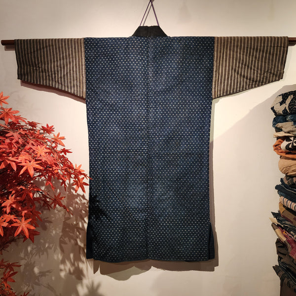 Vintage Sashiko Ikat Kasuri Indigo Long Noragi