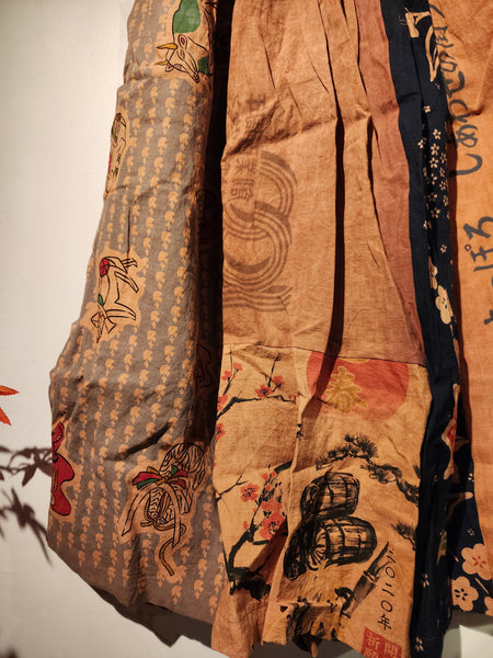 Retro Kakishibu Dyed Tenugui Long skirt