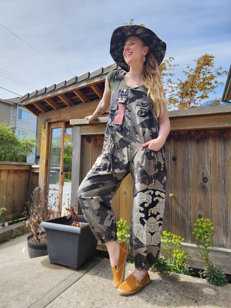 Bunny Waves Patchwork Overall Jumpsuit