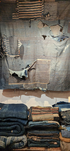 Antique Japanese Indigo Boro Sakiori Rug 153 x 162cm 1.6kg