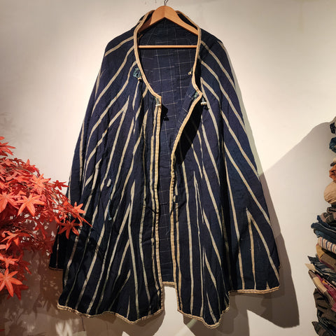 Vintage Indigo Boro Reversible Rain Cape with Padded Oil Paper inside