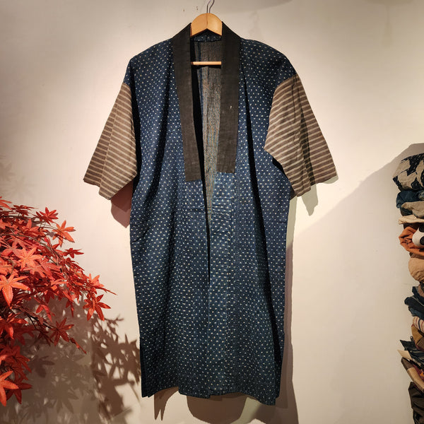 Vintage Sashiko Ikat Kasuri Indigo Long Noragi