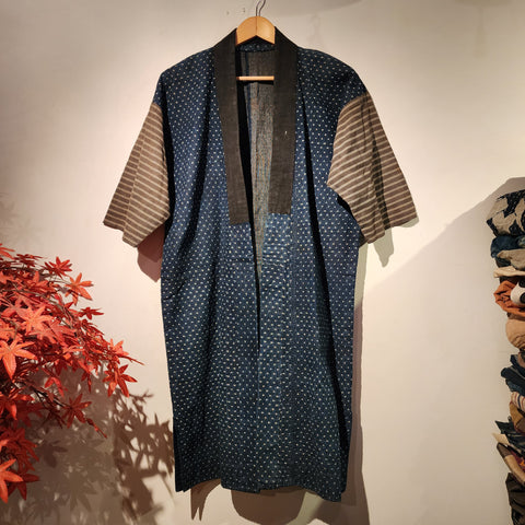 Vintage Sashiko Ikat Kasuri Indigo Long Noragi
