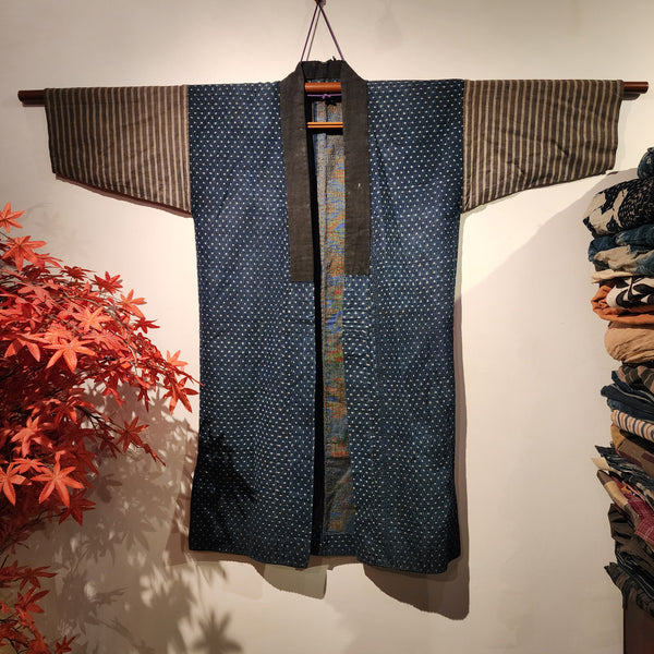Vintage Sashiko Ikat Kasuri Indigo Long Noragi
