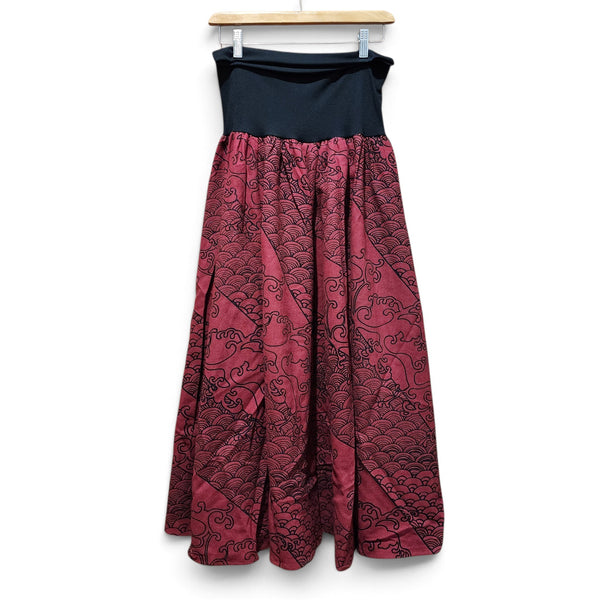 Red Mahogany Two Waves 8 Panel Long Dress Skirt
