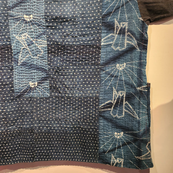 Vintage Japanese Indigo Sashiko Kasuri Patchwork Top