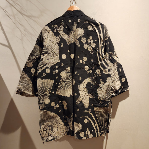 Black Fan Koi Noragi Kimono Jacket