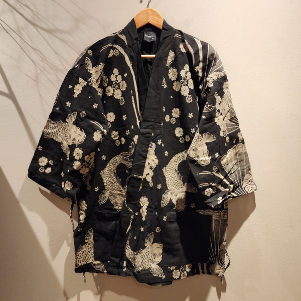 Black Fan Koi Noragi Kimono Jacket