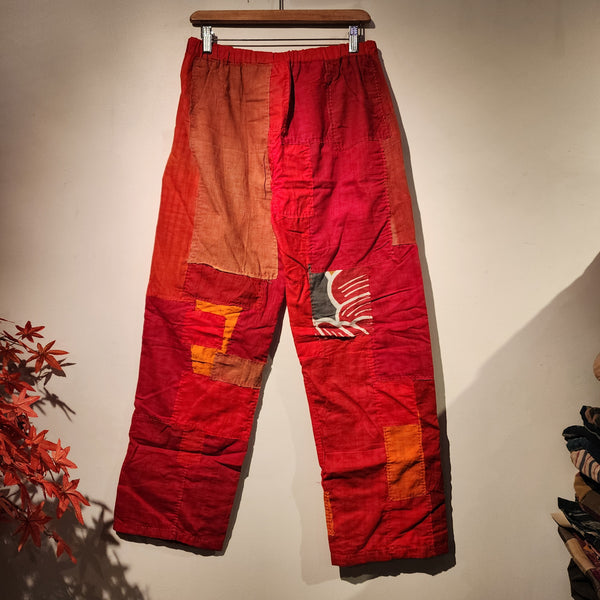 Retro Boro Sashiko Patchwork Safflower Monpe Pants
