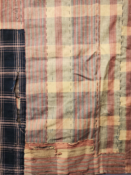 Vintage Indigo Katazome Dyed Chrysanthemum Arabesque Pattern Rug from Tohoku 152 x 150cm 1.27kg