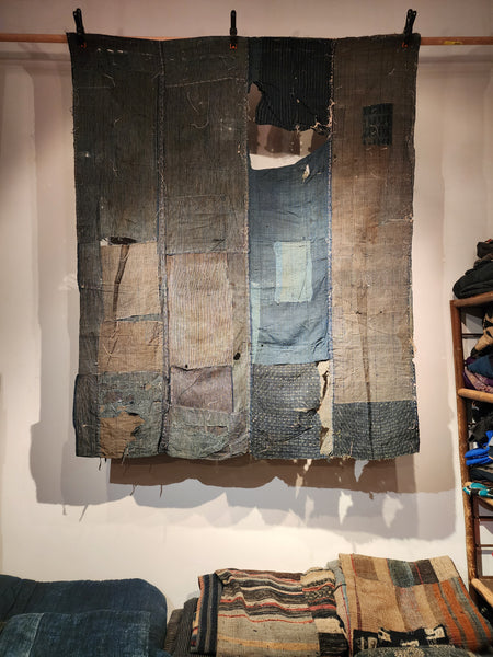 Antique Rustic Boro Japanese Indigo Sashiko Patchwork Futon Skin 155 x 125cm