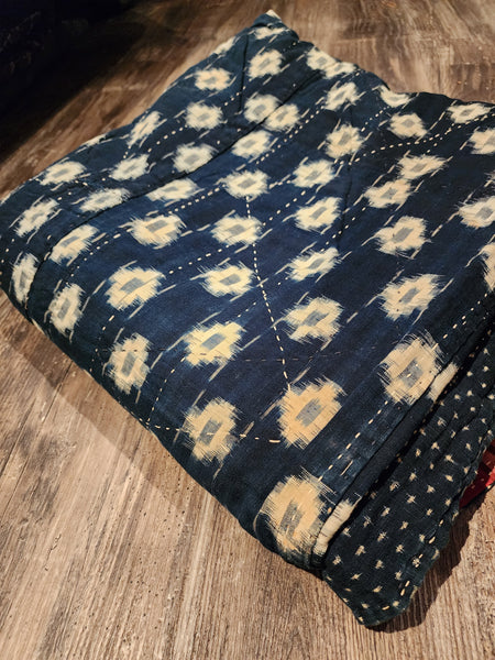 Vintage Boro Patchwork Sashiko Indigo Kasuri Thick Rug 172 x 182cm