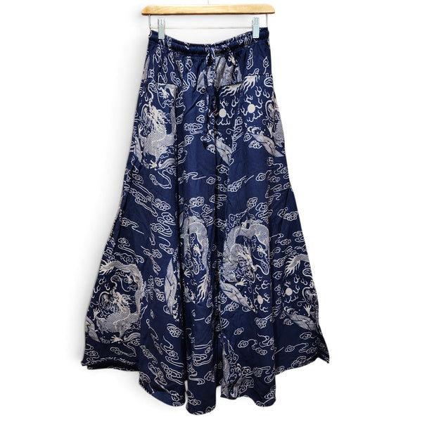 Navy Dragon 8 Panel Long Skirt with pockets