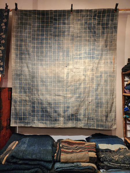 Vintage Faded Japanese Indigo Boro Zanshi Rug 160 x 180cm 1.6kg