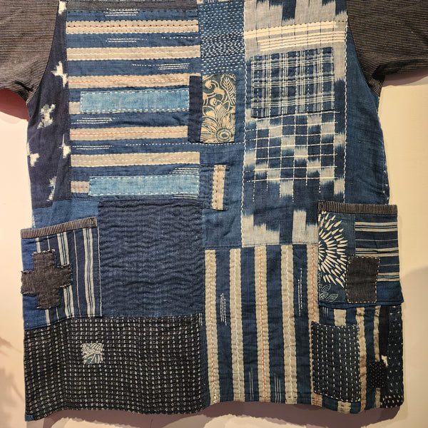 Vintage Japanese Indigo Sashiko Kasuri Patchwork Top