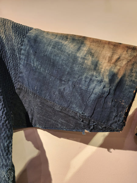 1900s Meiji Era Antique Boro Indigo Sashiko Long Noragi from Sado Island