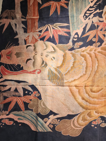 Vintage Indigo Bamboo Tiger Futon Cover Wall Art 128 x 152cm