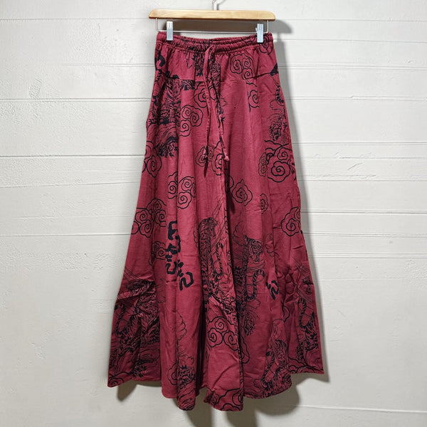Red Mahogany Tiger 8 Panel Long Skirt with pockets
