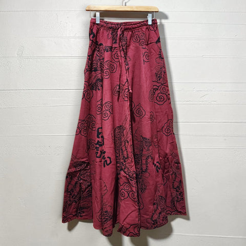 Red Mahogany Tiger 8 Panel Long Skirt with pockets