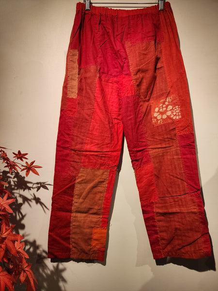 Retro Boro Sashiko Patchwork Safflower Monpe Pants