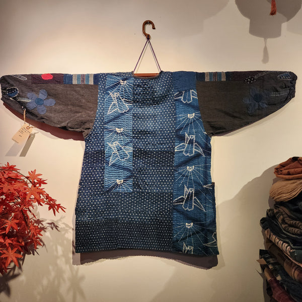 Vintage Japanese Indigo Sashiko Kasuri Patchwork Top