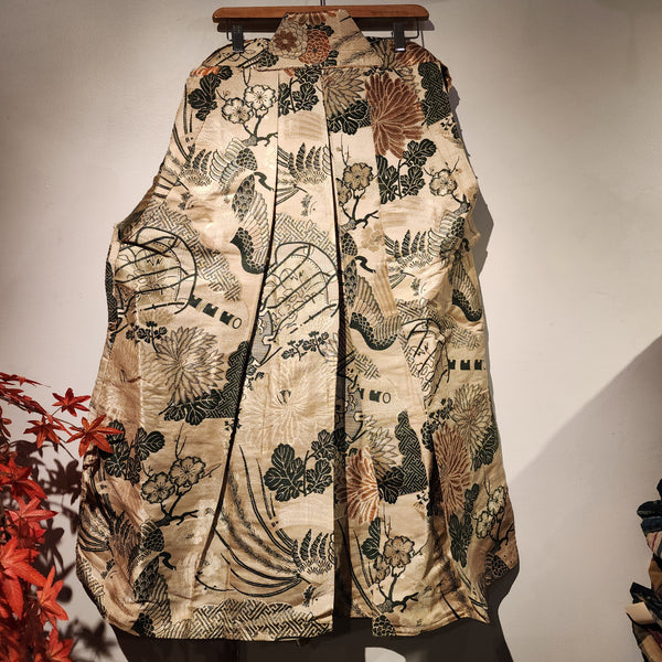 Vintage Traditional Flower & Bird Hakama Pants L90cm