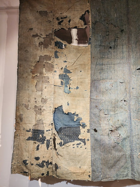 Antique Rustic Boro Japanese Indigo Sashiko Patchwork Futon Skin 155 x 125cm