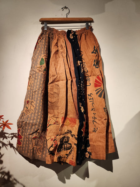Retro Kakishibu Dyed Tenugui Long skirt
